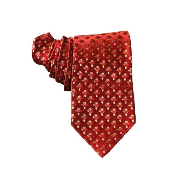 Ermenegildo Zegna Mans Tie 60 inch Woven Printed Silk Red Yellow Made in Italy - Picture 1 of 7
